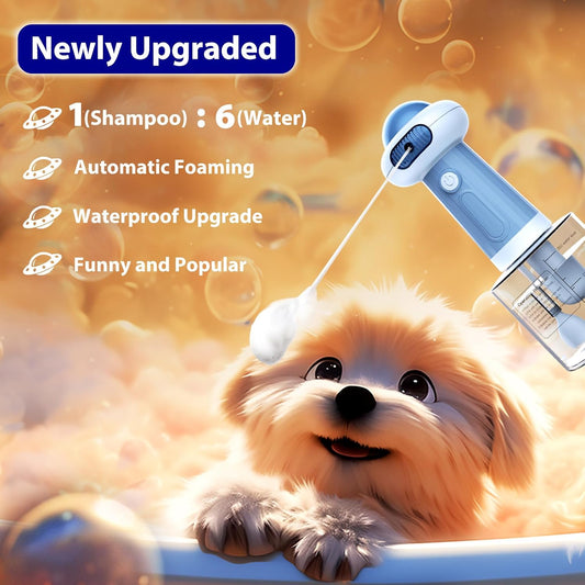 Dog Shampoo Dispenser, UFO Dog Shampoo Sprayer, Electric Foaming Shampoo Dispenser for Dog and Cat Washing, for Bathtub, Kitchen Sink, Bathroom Cleaning, Blue
