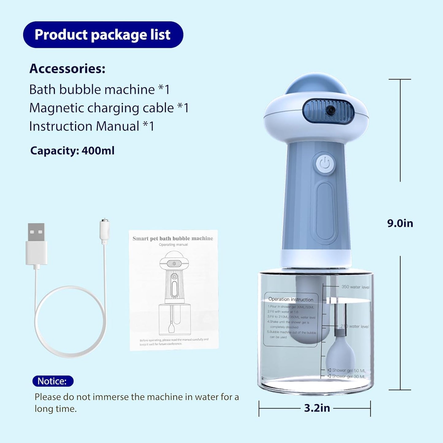 Dog Shampoo Dispenser, UFO Dog Shampoo Sprayer, Electric Foaming Shampoo Dispenser for Dog and Cat Washing, for Bathtub, Kitchen Sink, Bathroom Cleaning, Blue