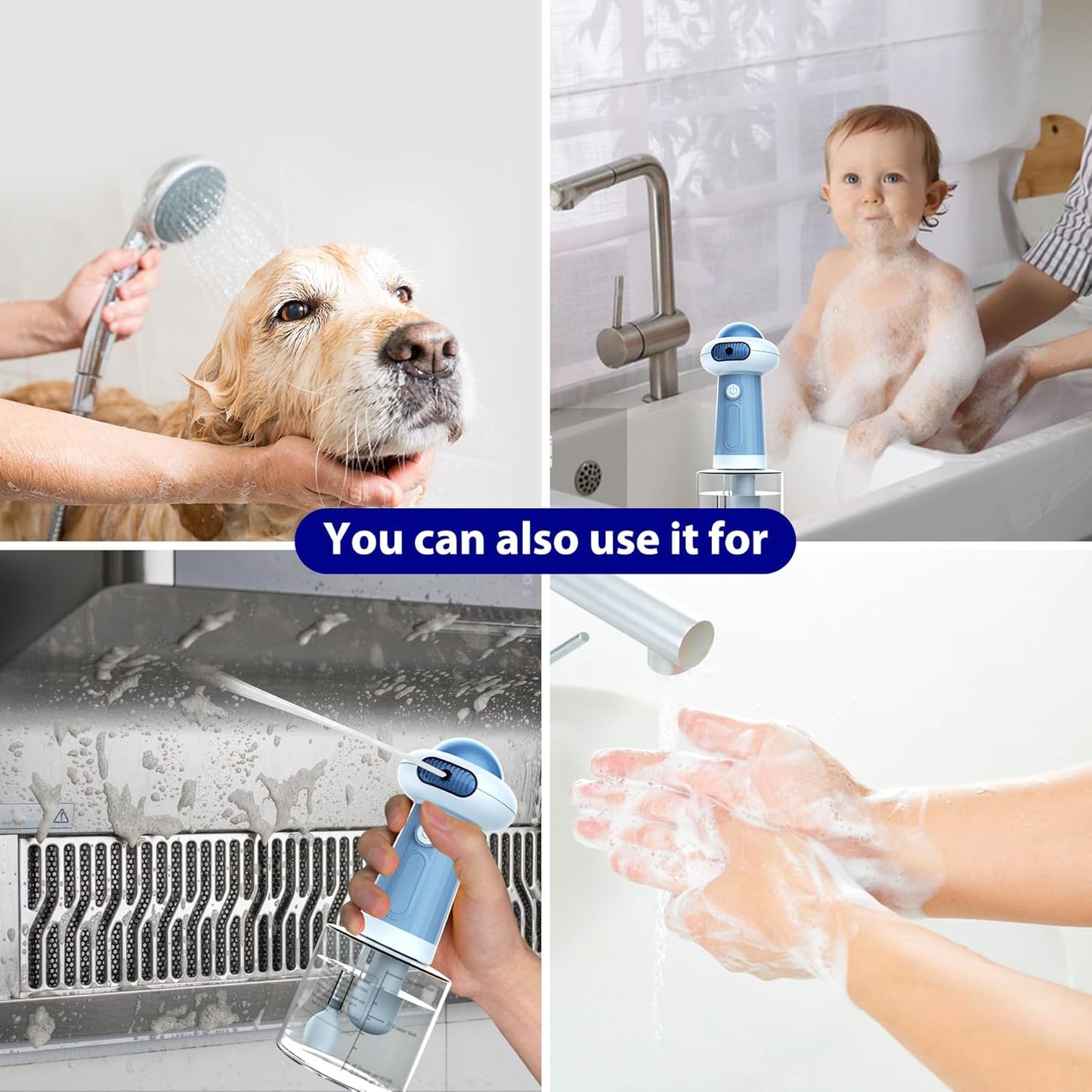 Dog Shampoo Dispenser, UFO Dog Shampoo Sprayer, Electric Foaming Shampoo Dispenser for Dog and Cat Washing, for Bathtub, Kitchen Sink, Bathroom Cleaning, Blue