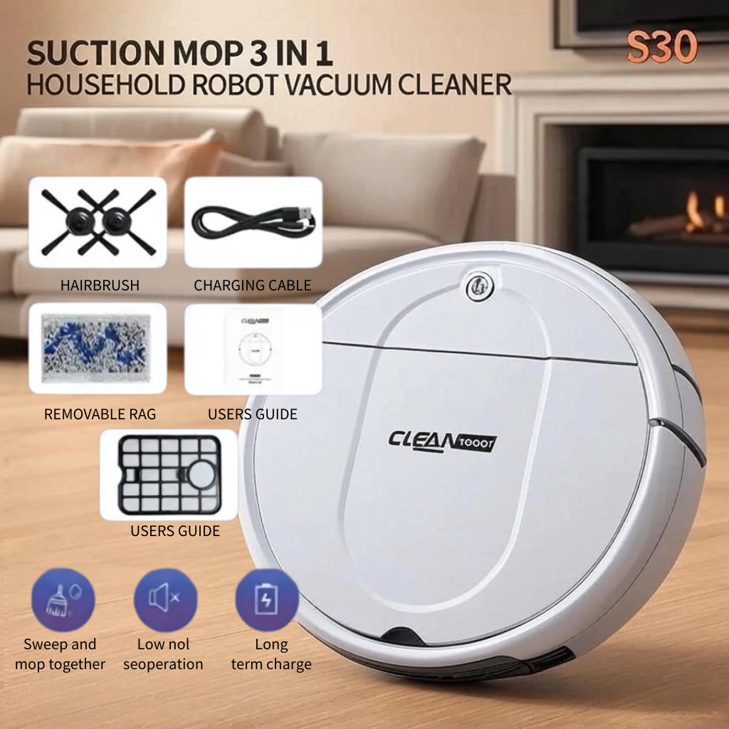 Three in One Vacuum Cleaner, Suitable for Floor Cleaning, Pet Hair Cleaning, Paper and Garbage Cleaning, Multi-functional Robot Vacuum Cleaner, 1500Pa Suction, 150 Minute Battery Life, Powerful Cleaning