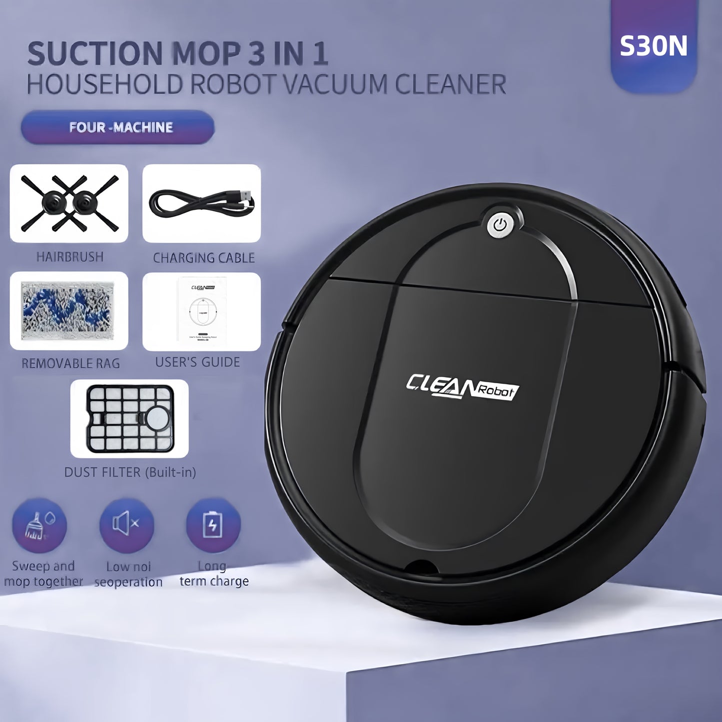 3 in One Vacuum Cleaner, Suitable for Floor Cleaning, Pet Hair Cleaning, Paper and Garbage Cleaning, Multi-functional Robot Vacuum Cleaner, 1500Pa Suction, 120 Minute Battery Life, Powerful Cleaning