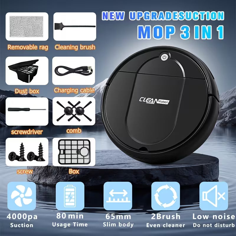 Three in One Vacuum Cleaner, Suitable for Floor Cleaning, Pet Hair Cleaning, Paper and Garbage Cleaning, Multi-functional Robot Vacuum Cleaner, 1500Pa Suction, 150 Minute Battery Life, Powerful Cleaning